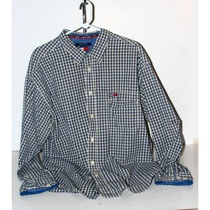 Vintage Tommy Hilfiger Jeans Shirt Mens 2 XL Blue White Checkered